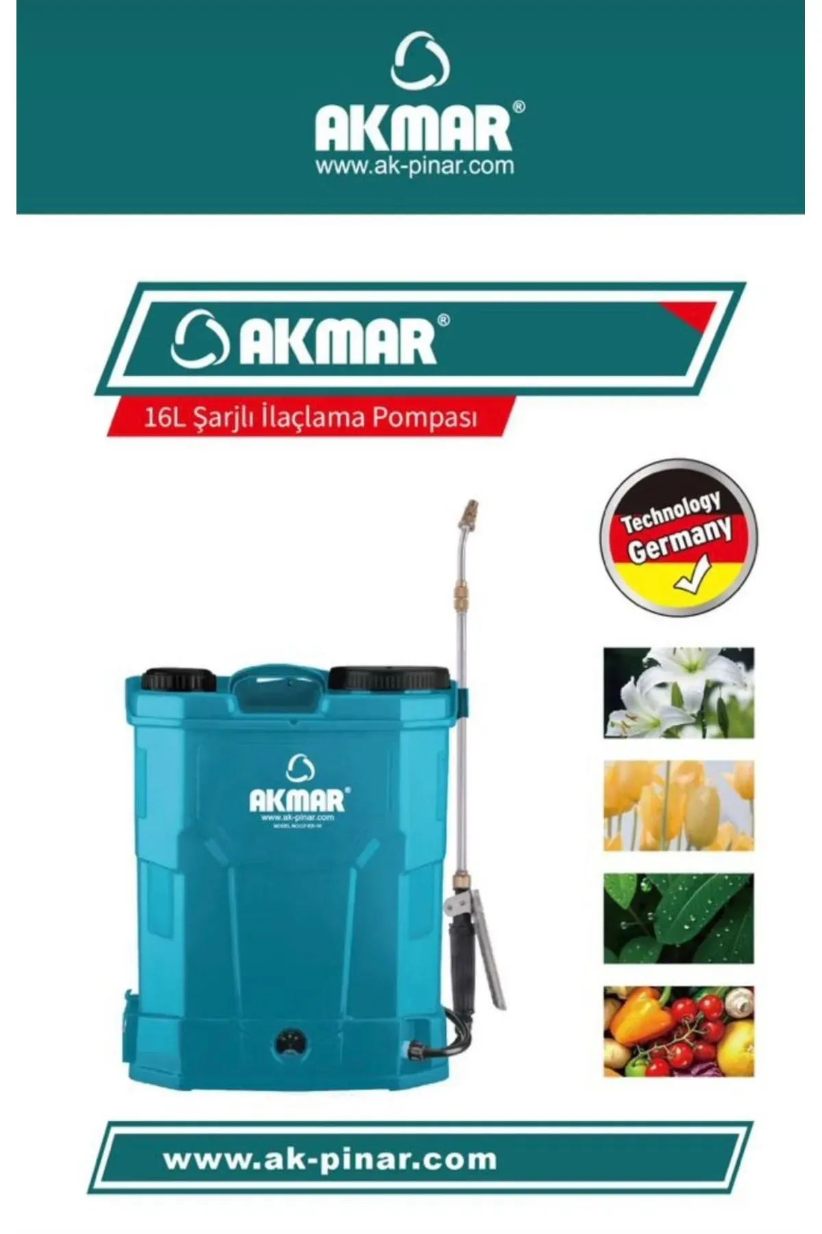 Akmar Şarjlı ilaçlama pompası 16 Lt Dezenfektan sırt pompası akülü GERMANY (ALMAN)TEKNOLOJİ